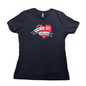 E3 Never Say Game Over Pixelated Heart T-Shirt Black Women's Size XL
